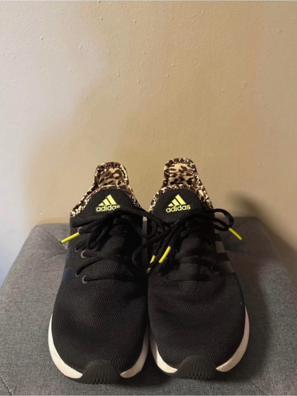 adidas Women's Black Sneakers with light green Accents and Leopard Collar